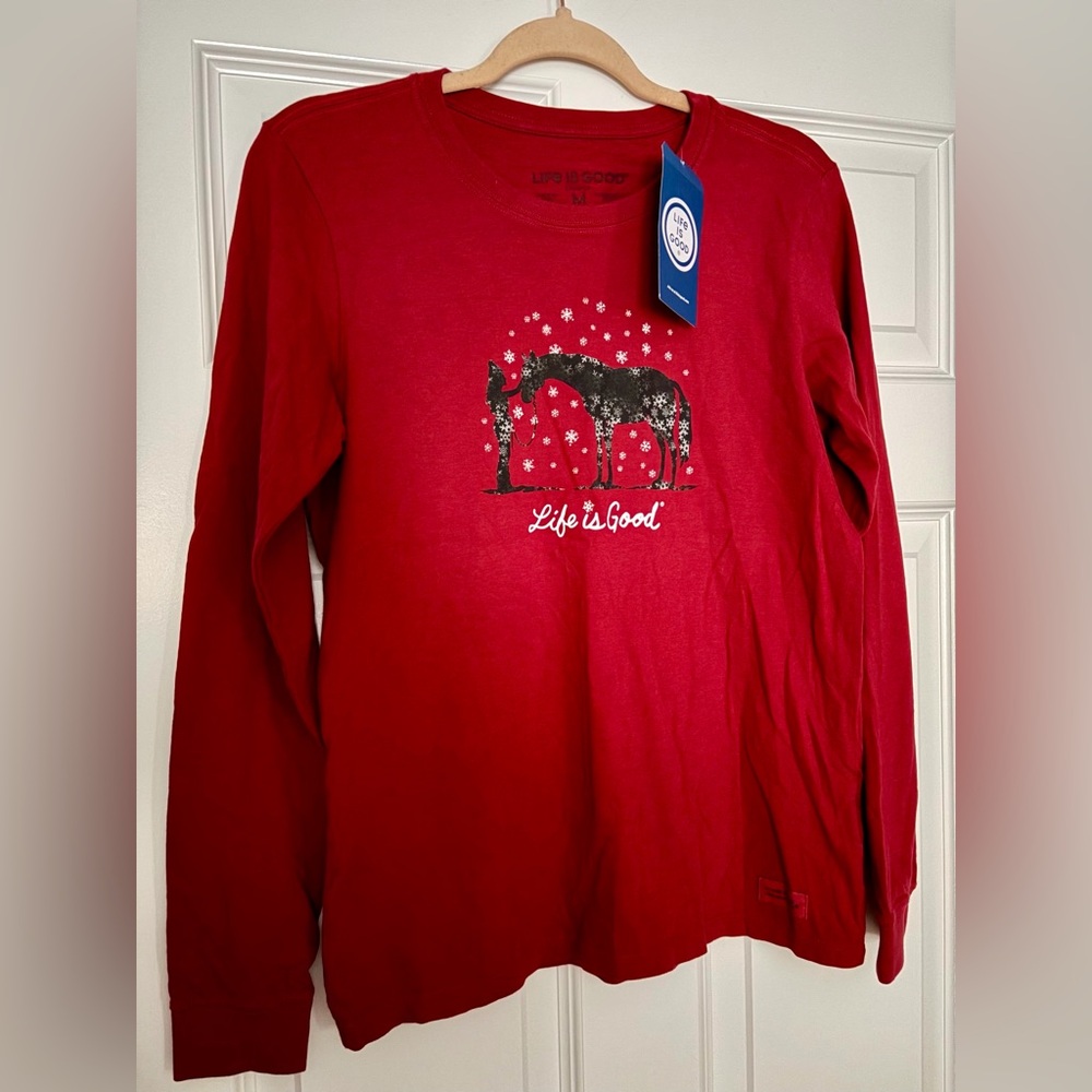 Life Is Good Women’s Red Long Sleeve Tee with Horse Design NWT